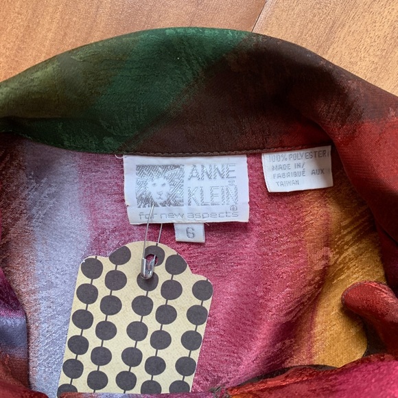 Vintage Colourful Rainbow Striped Anne Klein Unique Blouse Size 6 - Picture 6 of 9